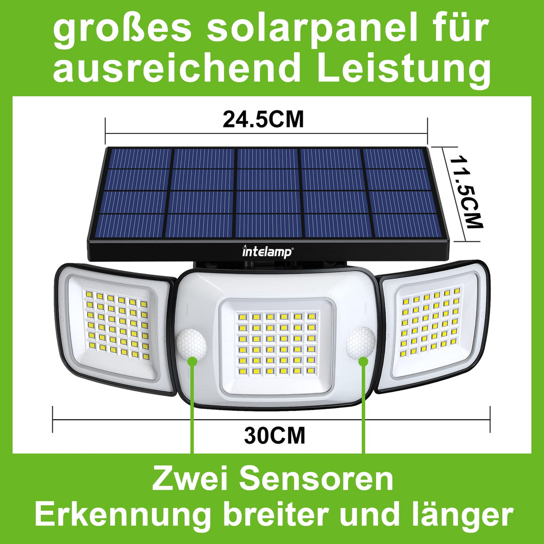Solar Aussenleuchte mit Bewegungsmelder 3-Köpfig 1200lm 270° - Bild 3