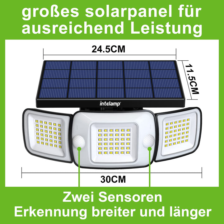 Solar Aussenleuchte mit Bewegungsmelder 3-Köpfig 1200lm 270° - Bild 3