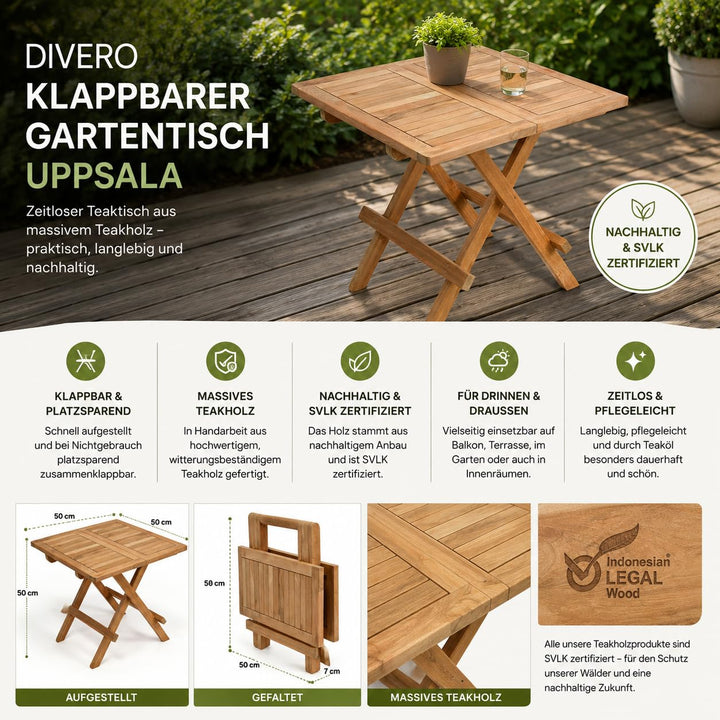 Klapptisch Teakholz quadratisch 50x50 cm für Balkon und Terrasse - Bild 3