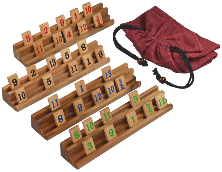 Rummy Legespiel Holz mit 108 Spielsteinen für 2–4 Spieler