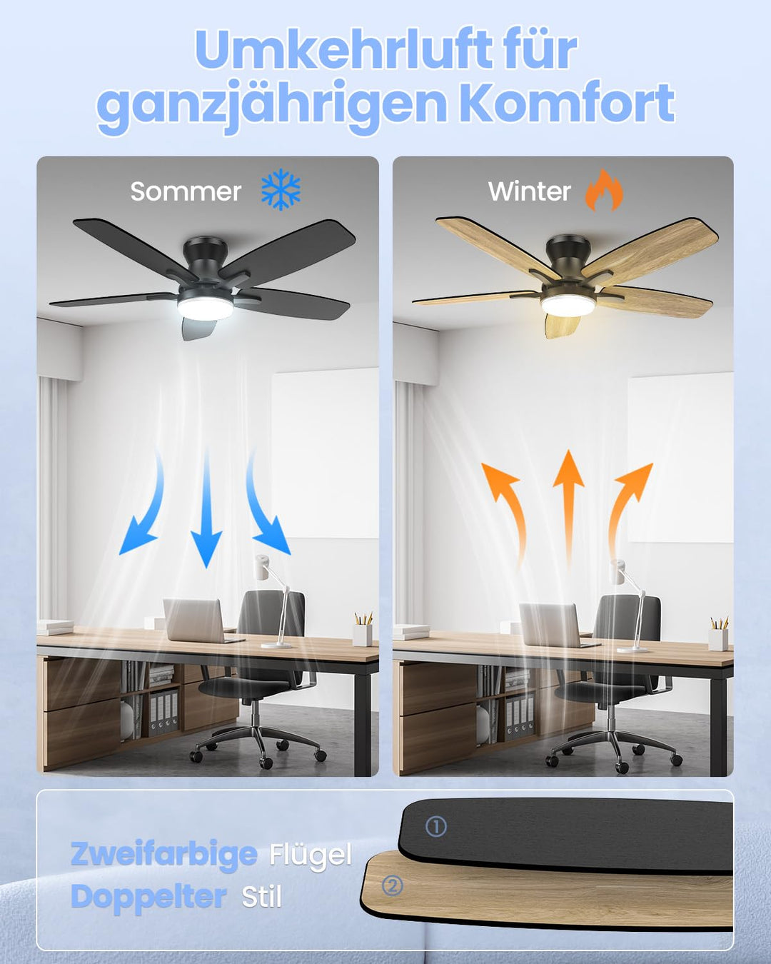 Deckenventilator mit LED-Licht 106 cm leise DC-Motor wendbare Flügel - Bild 6