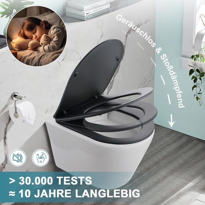 WC-Sitz D-Form Duroplast Grau mit Absenkautomatik Soft Close - Bild 2