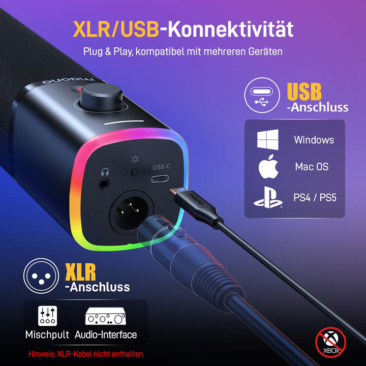 Dynamisches USB/XLR Mikrofon mit Arm 24Bit für Streaming &amp; Podcast - Bild 5