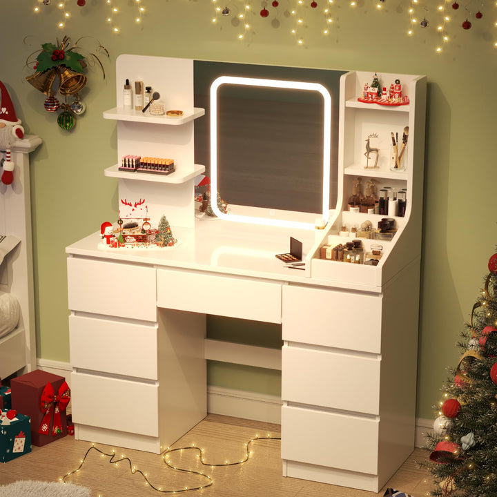 Schminktisch mit LED-Spiegel 7 Schubladen Schlafzimmer Weiss - Bild 7