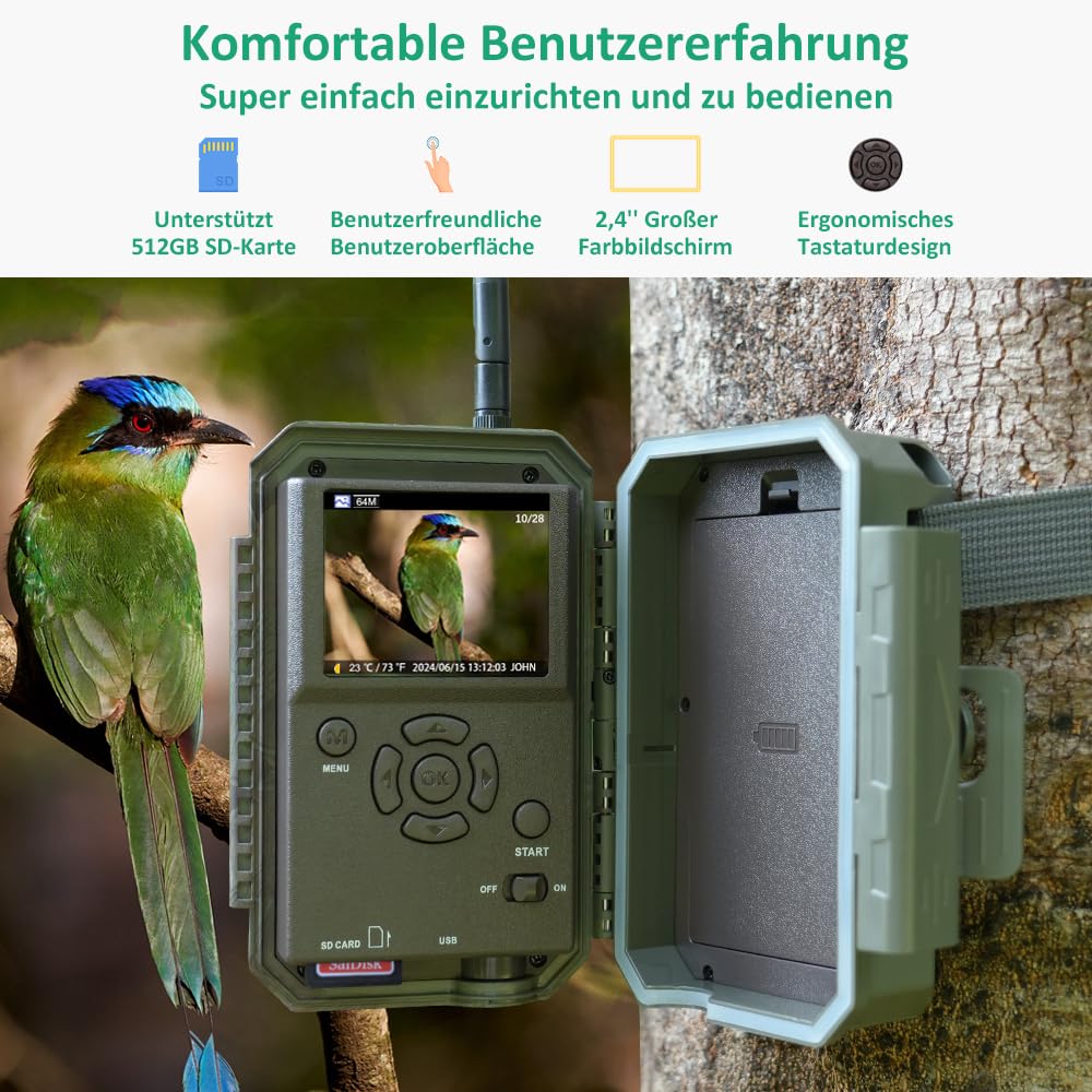 Wildkamera WLAN 64MP 1296P mit No-Glow-Nachtsicht und App-Steuerung - Bild 8