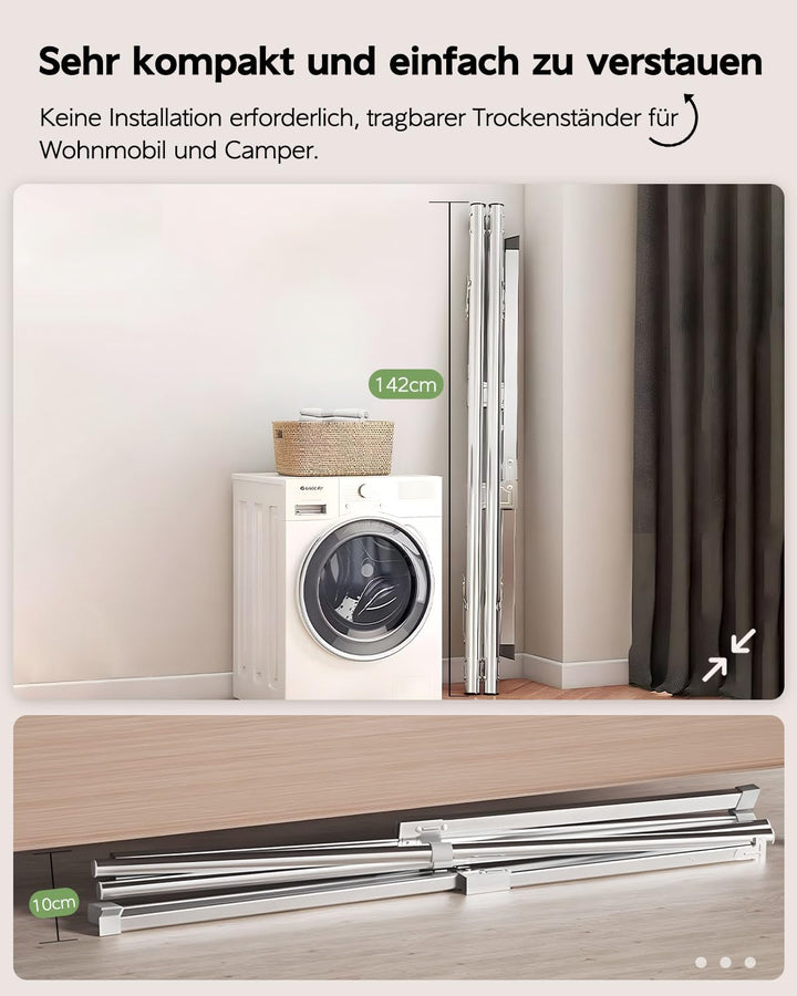 Wäscheständer Edelstahl 200 cm klappbar Indoor Outdoor 20 Haken - Bild 3