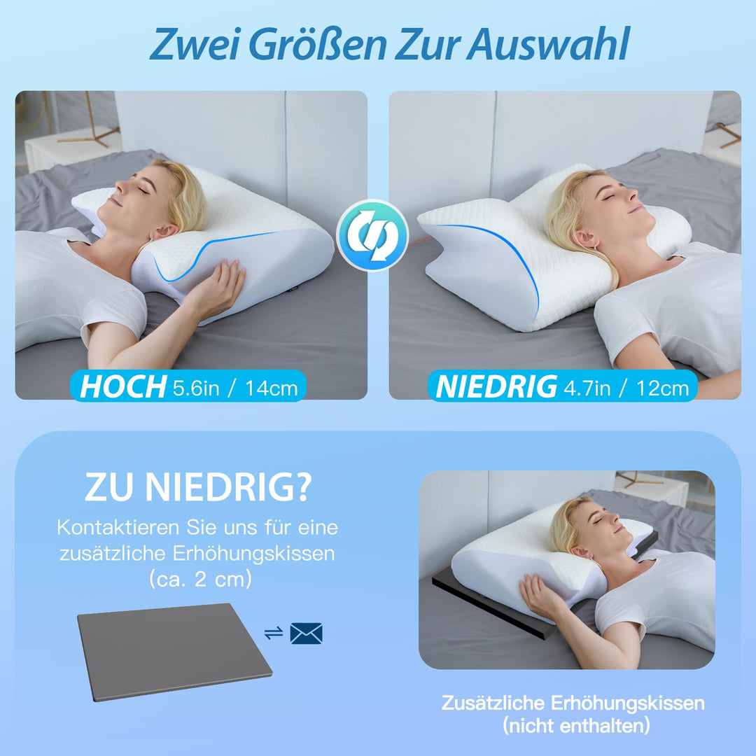 Memory Foam Kissen Ergonomisch 60x40 cm 2-in-1 Höhe für alle Schlaftypen - Bild 3