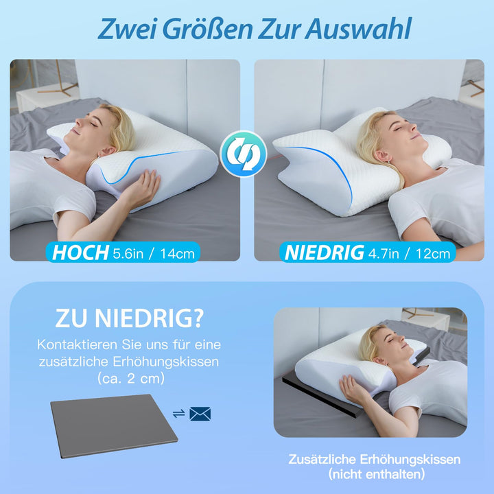 Memory Foam Kissen Ergonomisch 60x40 cm 2-in-1 Höhe für alle Schlaftypen - Bild 3