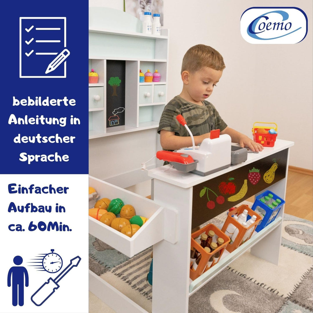 Kaufladen Kinder Holz mit Tafel, Theke &amp; 4 Schubladen gruen - Bild 6