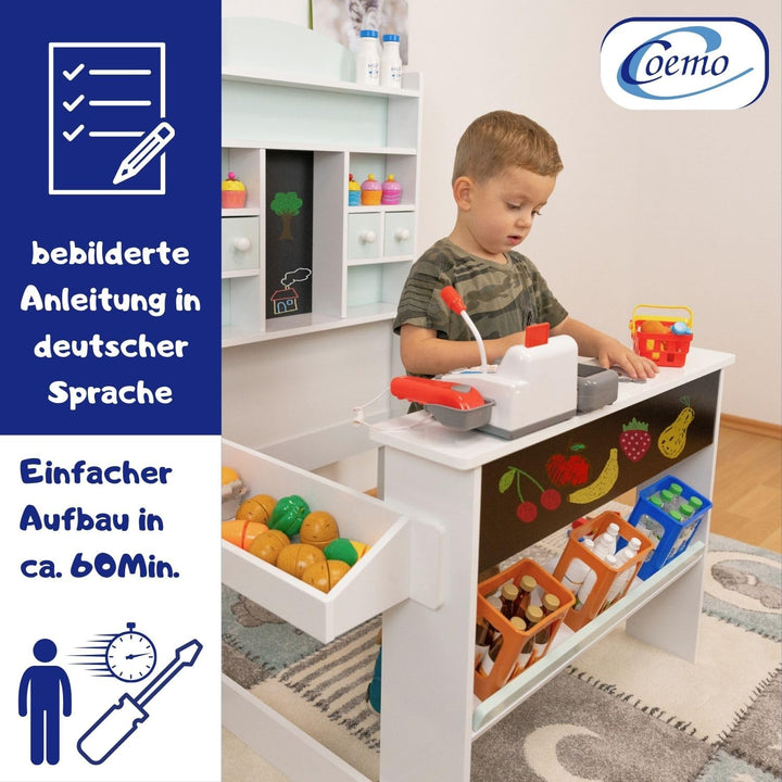 Kaufladen Kinder Holz mit Tafel, Theke &amp; 4 Schubladen gruen - Bild 6