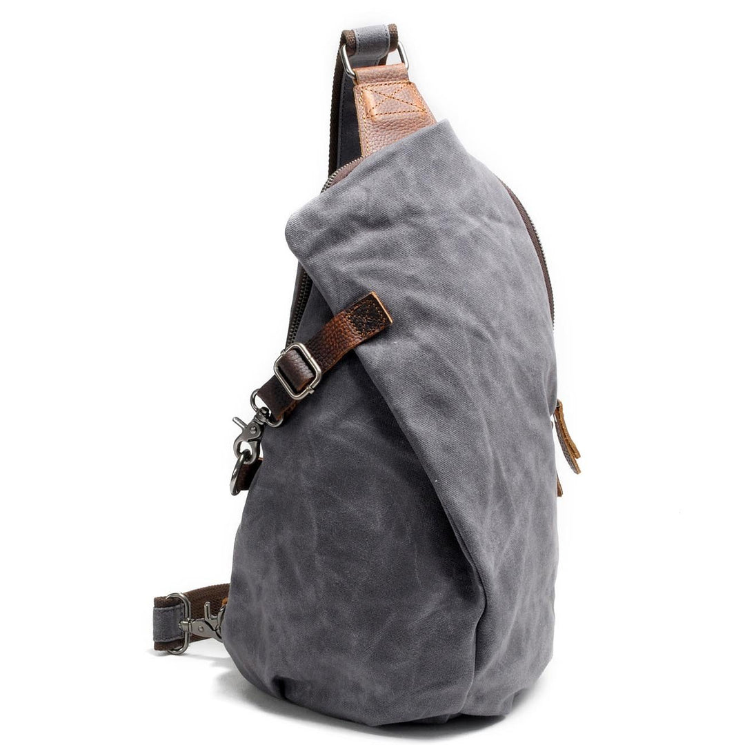 Sling Rucksack Canvas Leder Vintage 11 L wasserdicht Grau