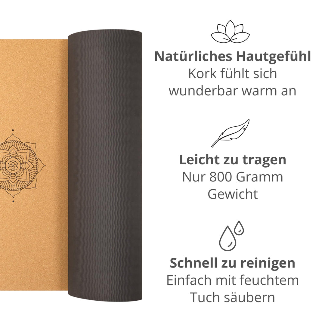 Yogamatte Kork 4mm mit Hilfslinien, Pilatesmatte inkl. Tasche - Bild 5