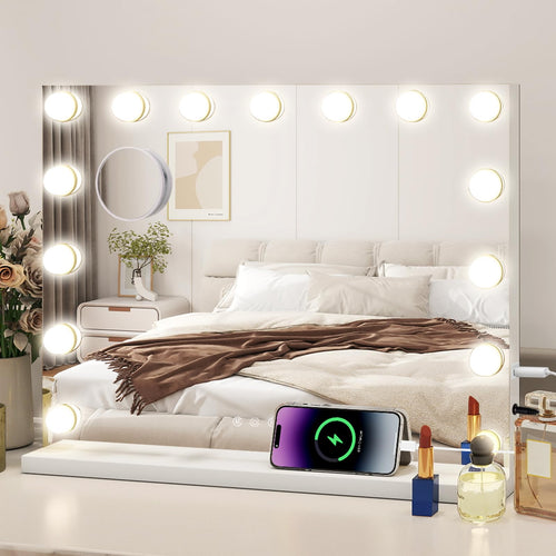 Hollywood Schminkspiegel mit LED-Beleuchtung 58x45cm, 3 Modi, 10x Vergrösserung