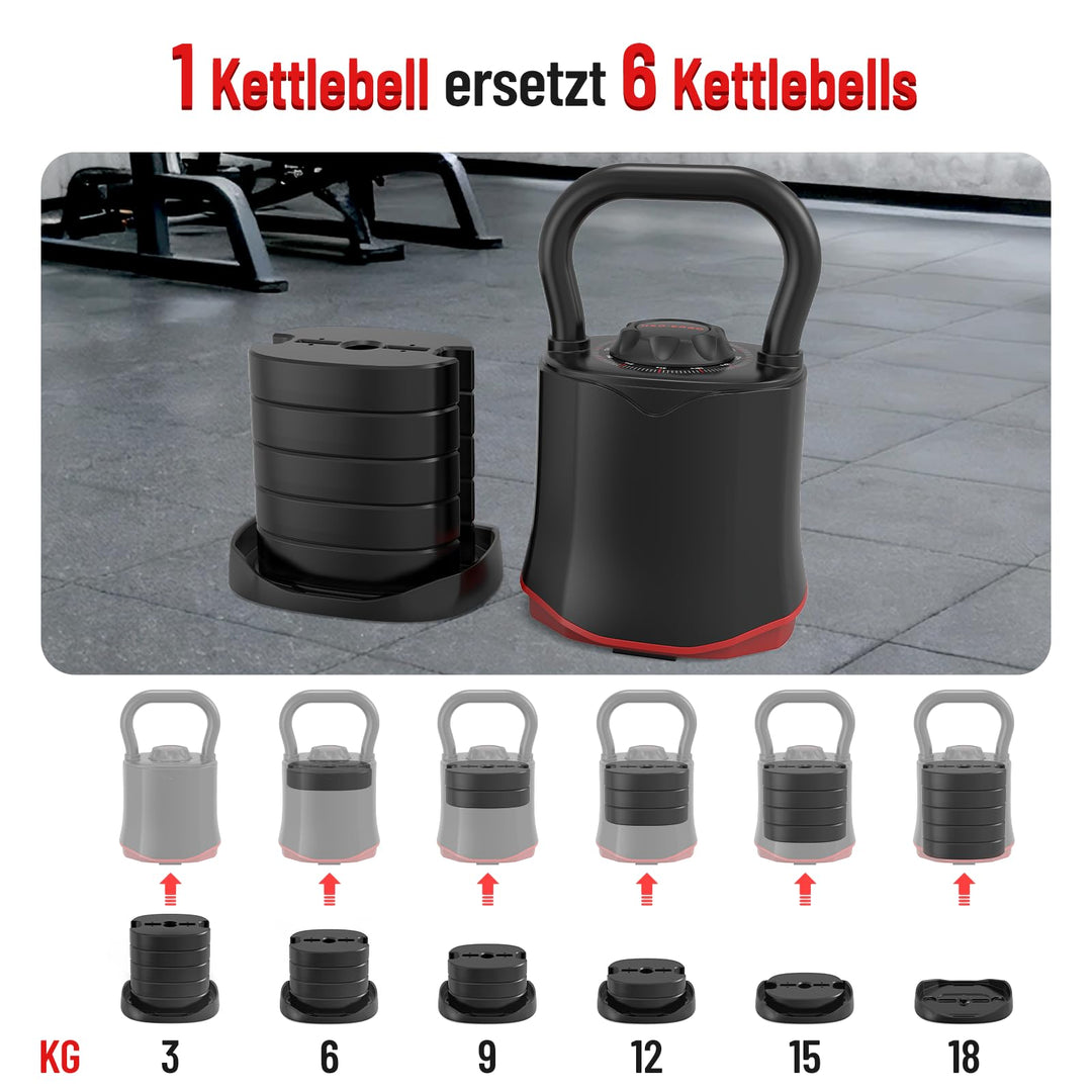 Verstellbare Kettlebell 6-in-1 Stahl 3–18 kg für Home Gym - Bild 3