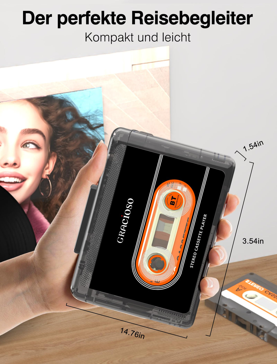 Kassettenspieler Bluetooth 5.2 mit 1100 mAh Akku und Clip - Bild 6