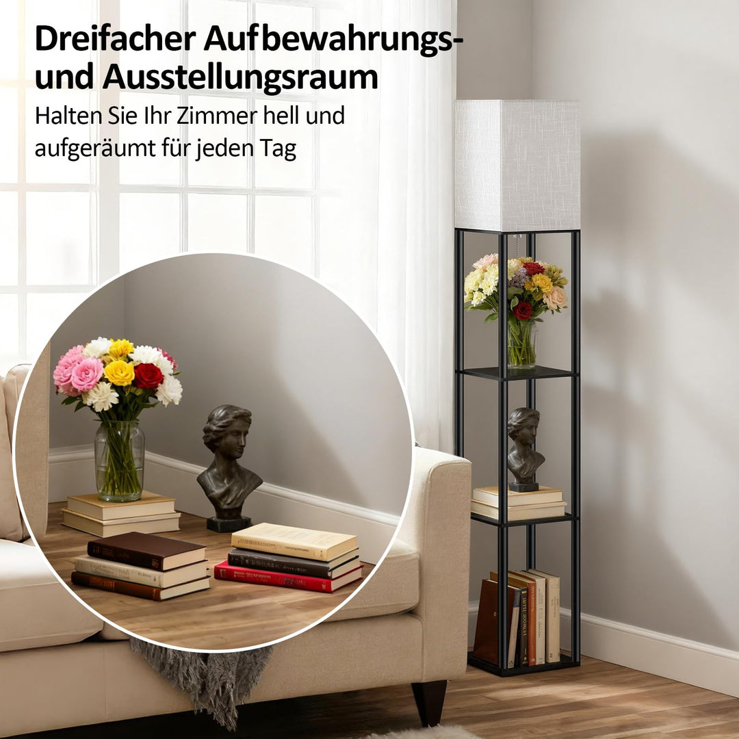 Stehlampe mit Regal Vintage Schwarz 9W LED 3 Farbtemperaturen - Bild 5
