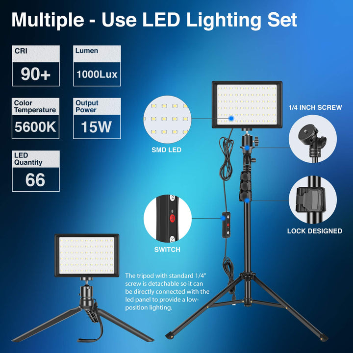 LED Videolicht Set 5600K dimmbar mit Stativ und Farbfiltern 2er Pack - Bild 2