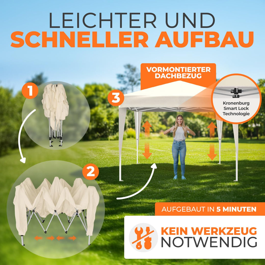 Faltpavillon 3x3 m wasserdicht UV50+ Stahl champagner Pop-Up - Bild 4