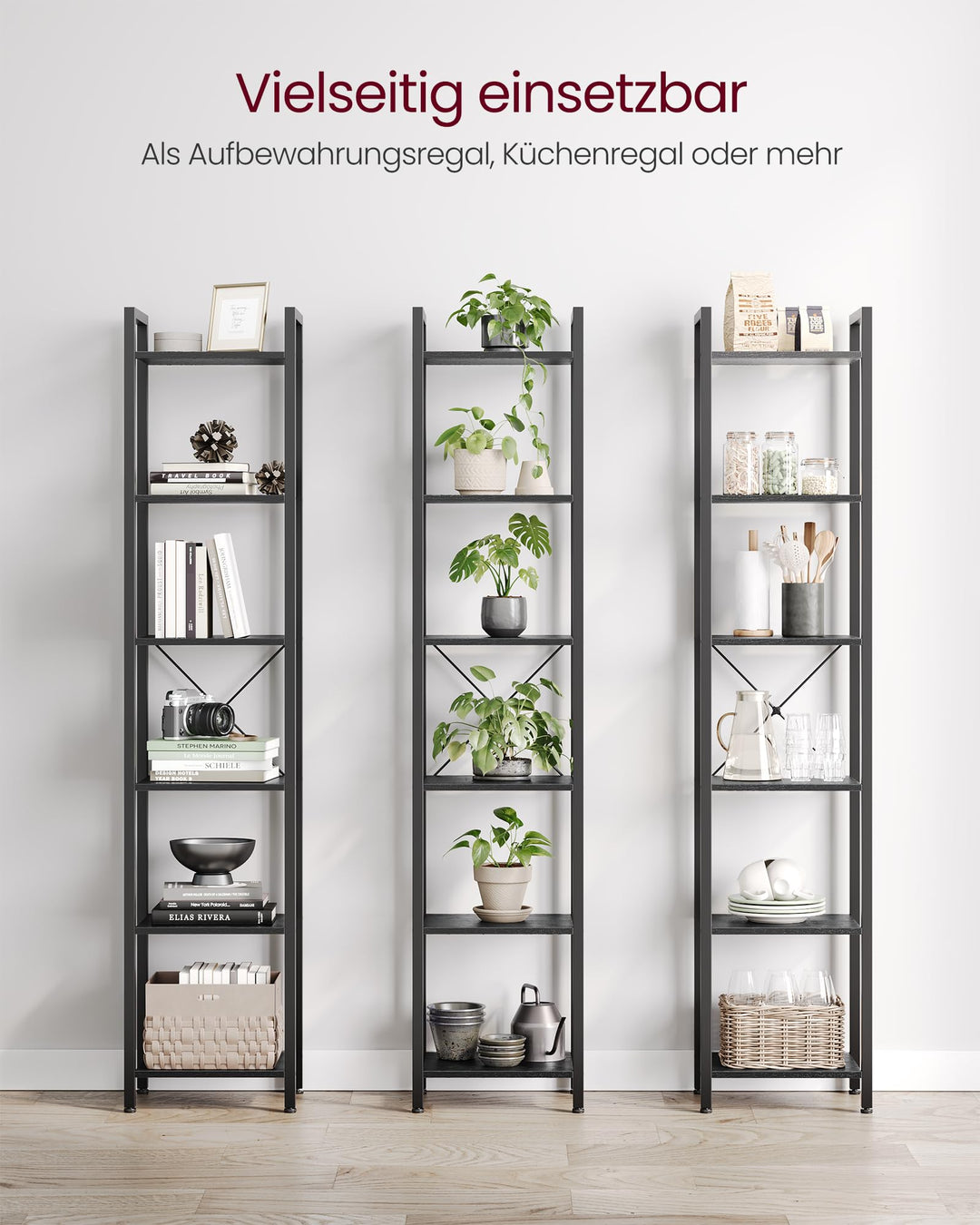 Bücherregal Industrial 6 Ebenen Stahl-Holz schmal 186 cm - Bild 9