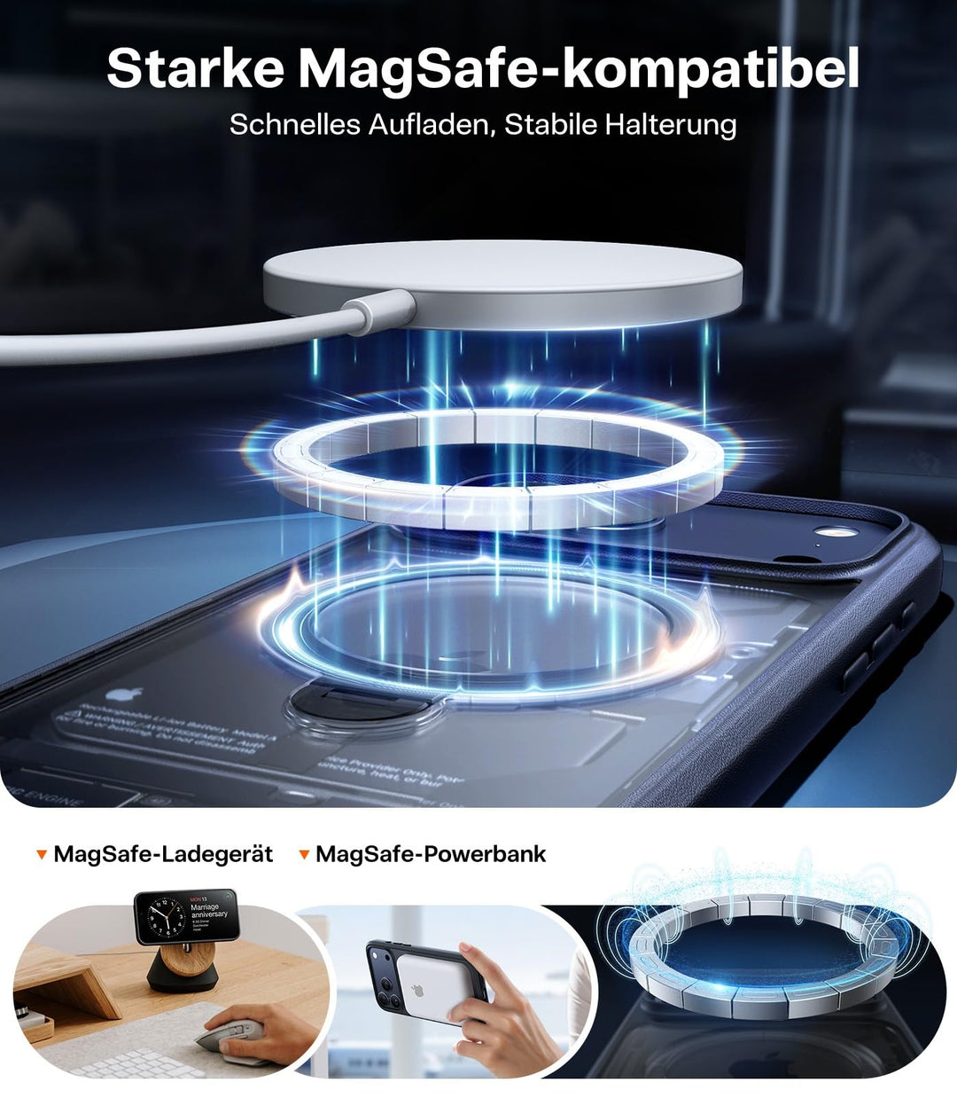 iPhone 17 Pro Hülle 360° MagSafe Ständer Blau Militärschutz - Bild 6