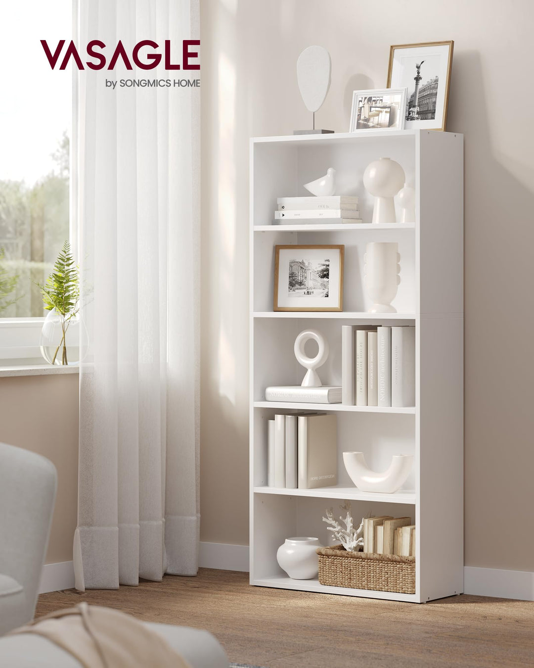 Standregal 5 Ebenen mit verstellbaren Ablagen, 60x24x134 cm, Weiss - Bild 2