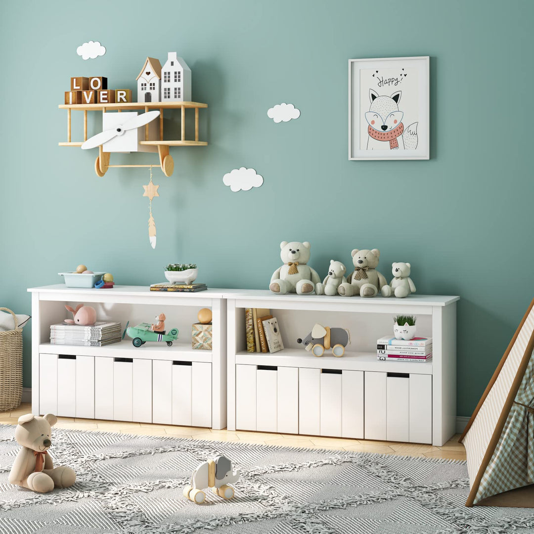 Kinderregal mit 3 Schubladen auf Rollen MDF weiss 102x33x62 cm - Bild 8