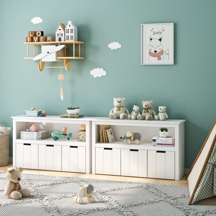 Kinderregal mit 3 Schubladen auf Rollen MDF weiss 102x33x62 cm - Bild 8