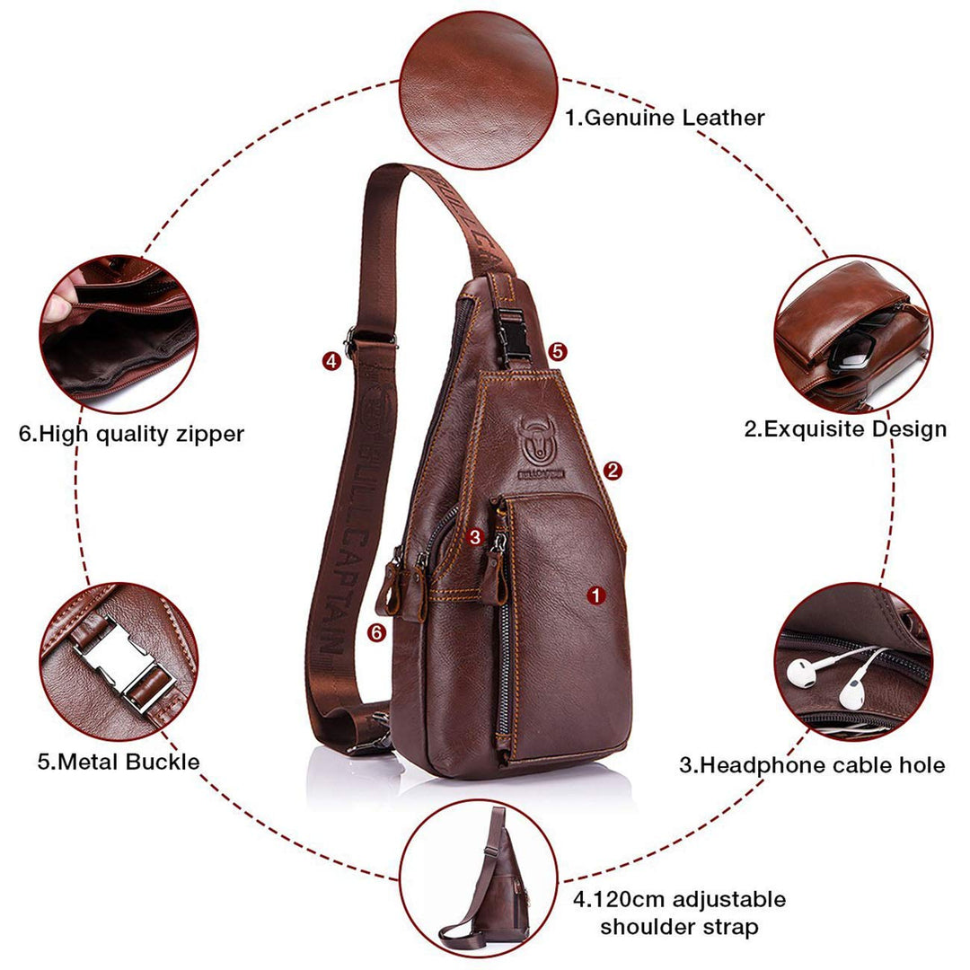 Leder Sling Bag Herren Rindleder Umhängetasche Retro Braun - Bild 4