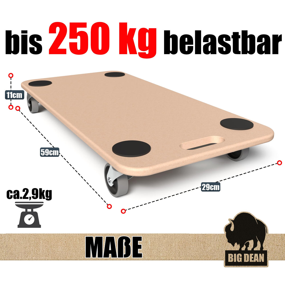 Möbelroller 250 kg Traglast MDF 59x29 cm 3er-Set Schwerlastrollen - Bild 3