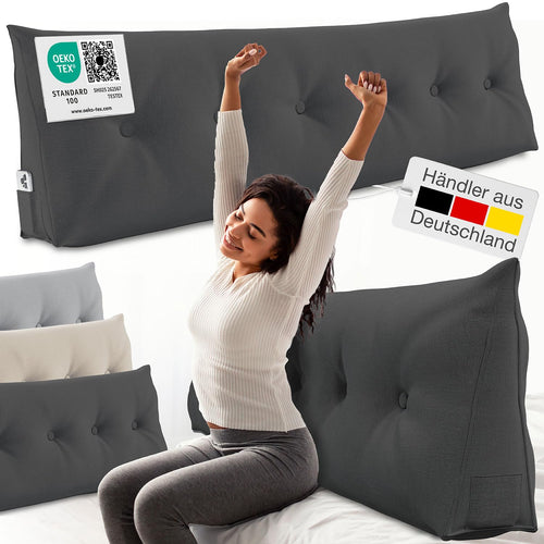 Keilkissen Rückenkissen 180 cm breit mit Seitenfach für Bett & Sofa