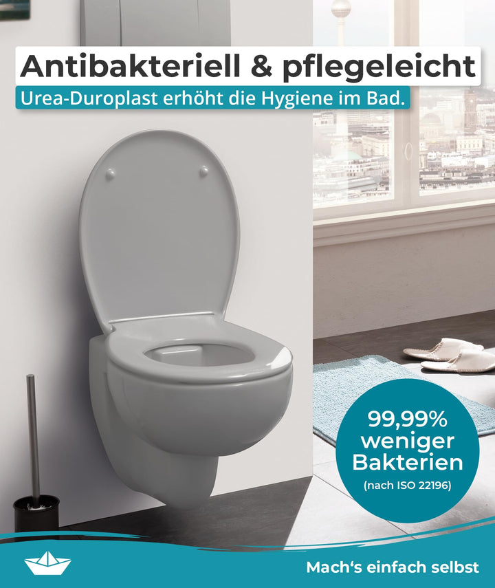 WC Sitz Duroplast oval mit Absenkautomatik Manhattan-Grau 250 kg - Bild 6
