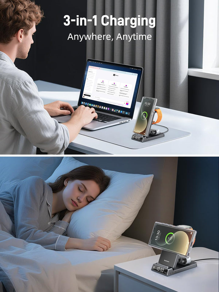 3-in-1 kabelloses Ladestation faltbar mit Digitaluhr fuer Samsung - Bild 9