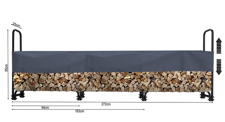 Kaminholzregal Metall Anthrazit 272x25x95 cm mit Schutzhülle 1 m³ - Bild 2