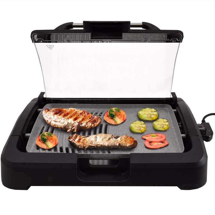 Elektro-Tischgrill Keramik-Grillplatte 39x29 cm mit Glasdeckel 2200W - Bild 4
