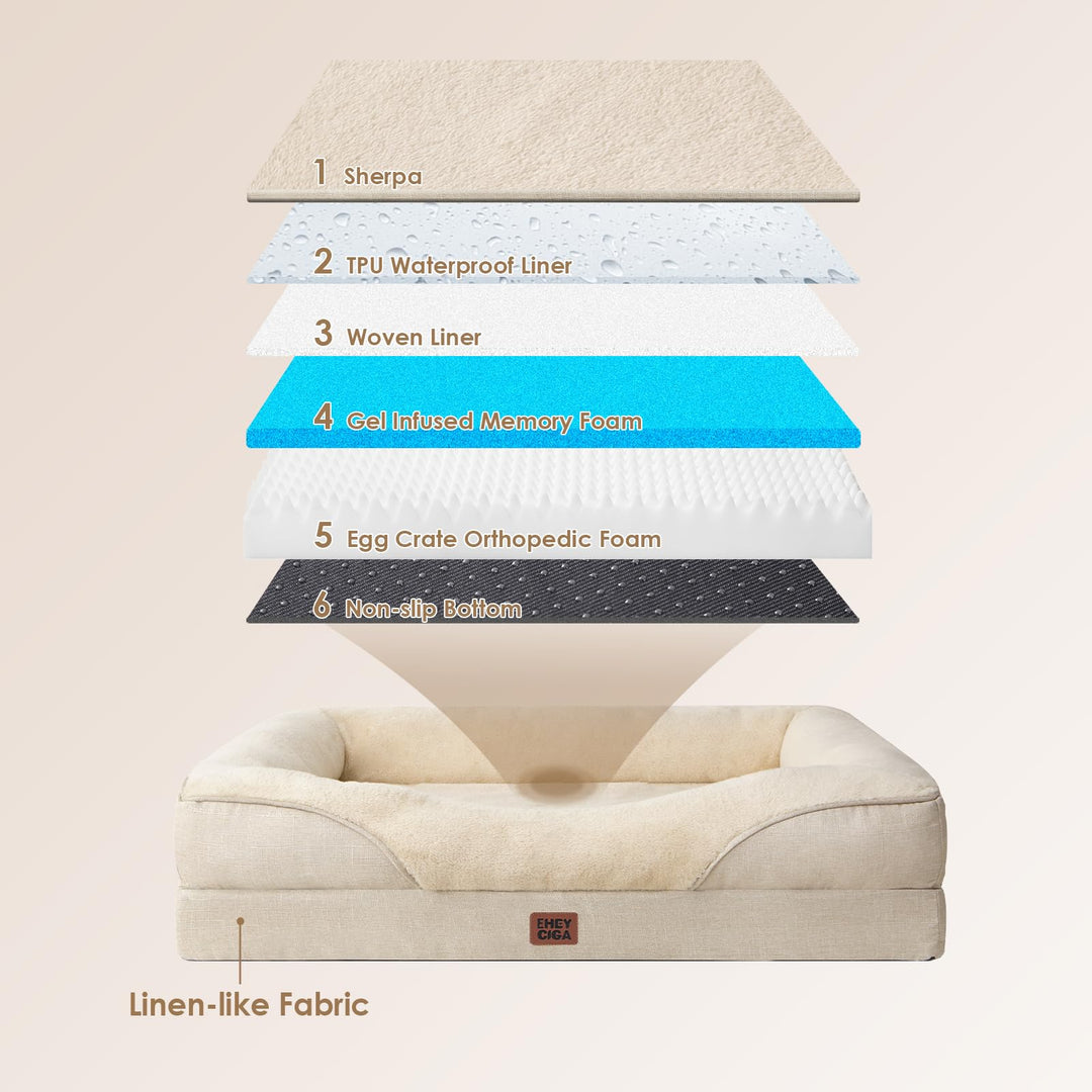 Orthopädisches Hundebett mit 4 Rändern Memory-Foam 91x68cm Beige - Bild 2