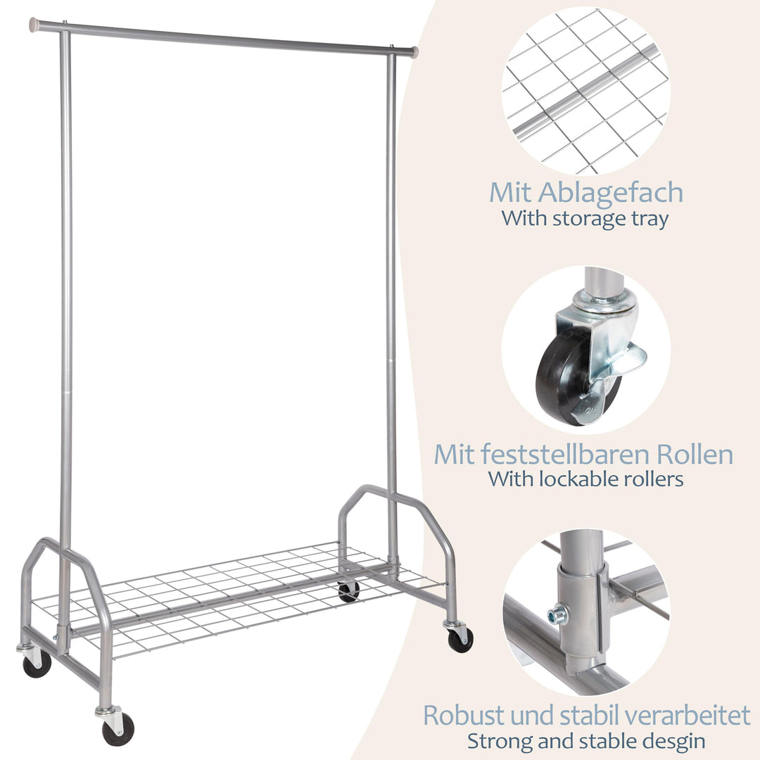 Kleiderständer mit Schutzhülle, Rollen und Ablagefach, 100 kg - Bild 4
