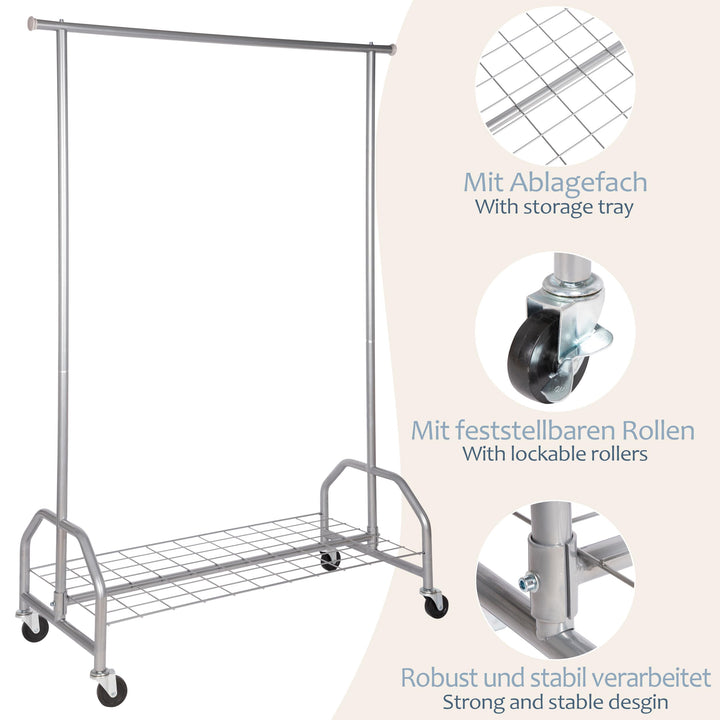 Kleiderständer mit Schutzhülle, Rollen und Ablagefach, 100 kg - Bild 4