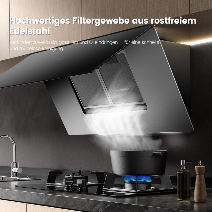 Kopffreie Dunstabzugshaube 90cm Schwarz 867m³/h A++ mit Gestensteuerung - Bild 7