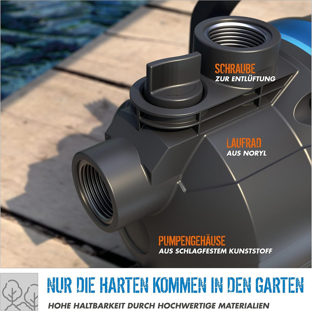 Gartenpumpe 600 W Jet-Pumpe 3200 l/h für Bewässerung &amp; Teiche - Bild 3