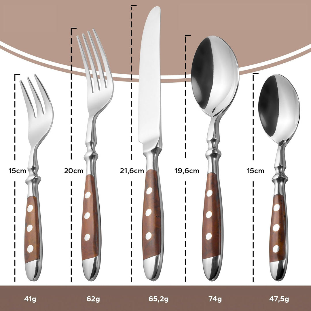 Besteck-Set 30-teilig Edelstahl 18/0 rustikale braune Griffe 6 Personen - Bild 6