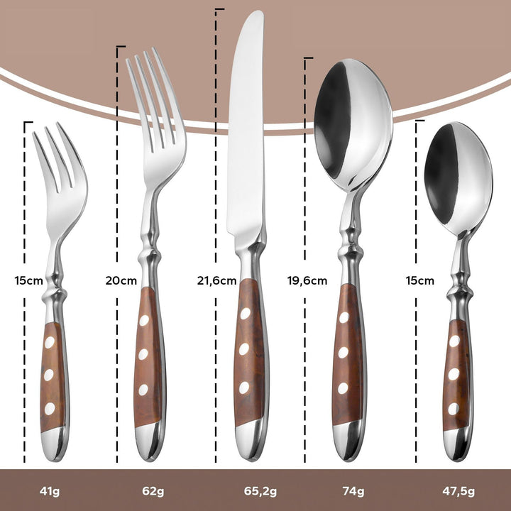 Besteck-Set 30-teilig Edelstahl 18/0 rustikale braune Griffe 6 Personen - Bild 6