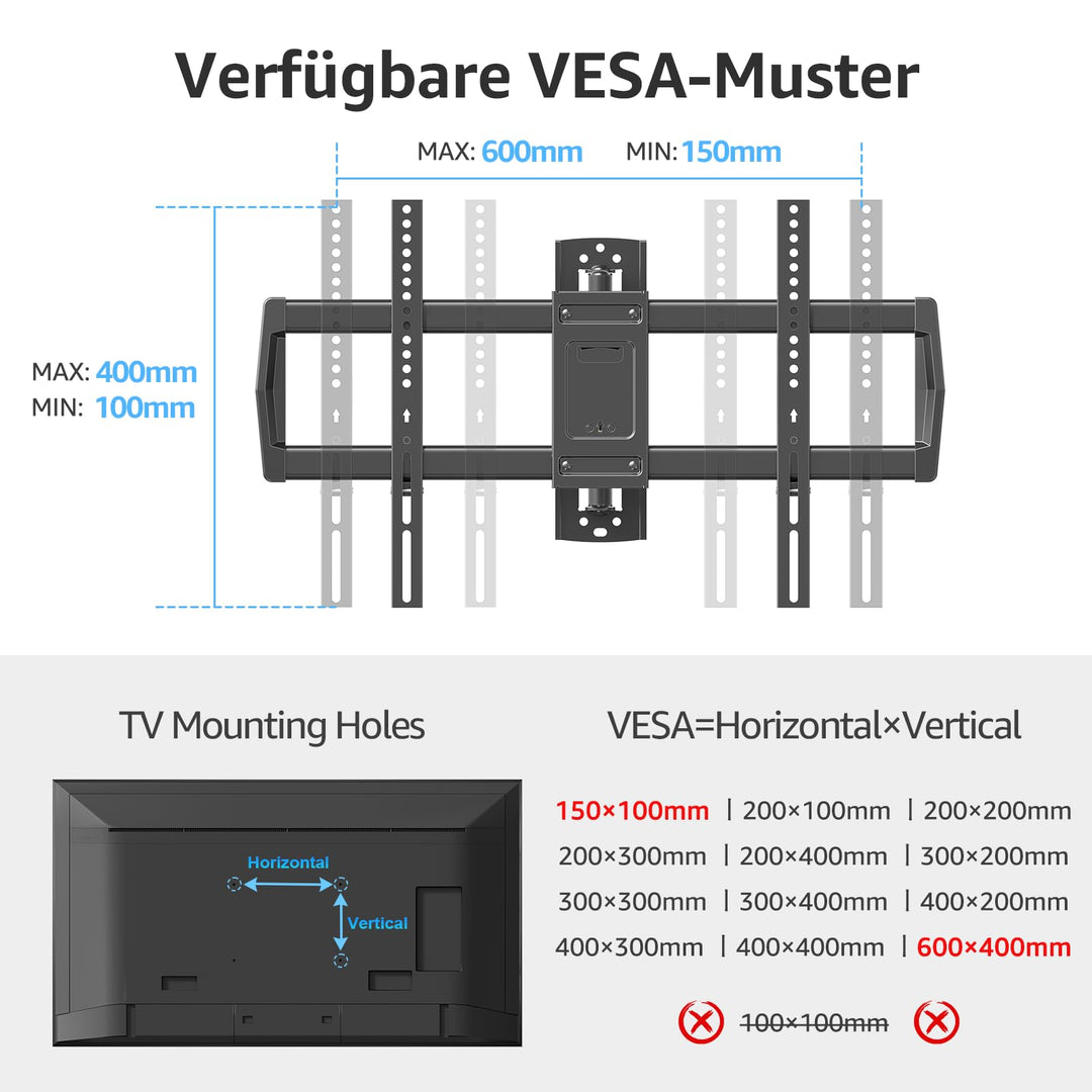 TV Wandhalterung Langarm 962mm schwenkbar für 42–75 Zoll bis 45kg - Bild 7