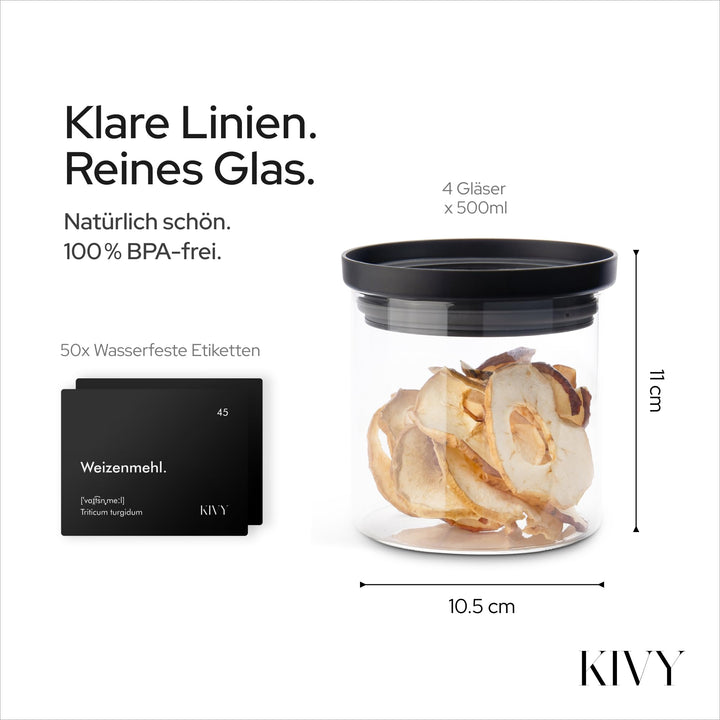 Vorratsgläser Borosilikatglas luftdicht 4x 500ml mit Glasdeckel - Bild 3