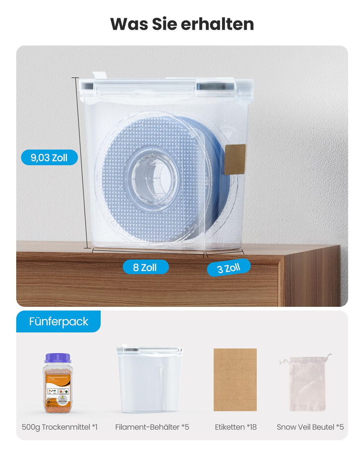 Filament Aufbewahrungsbox 4L wasserdicht 5er-Set mit Trockenmittel - Bild 6