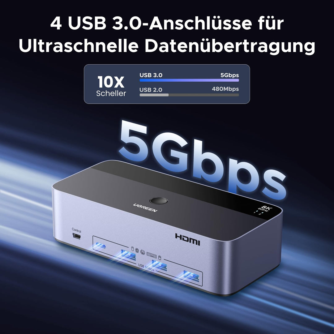 KVM Switch 2 PC 3 Monitore 8K60Hz mit 4 USB 3.0 Ports - Bild 4