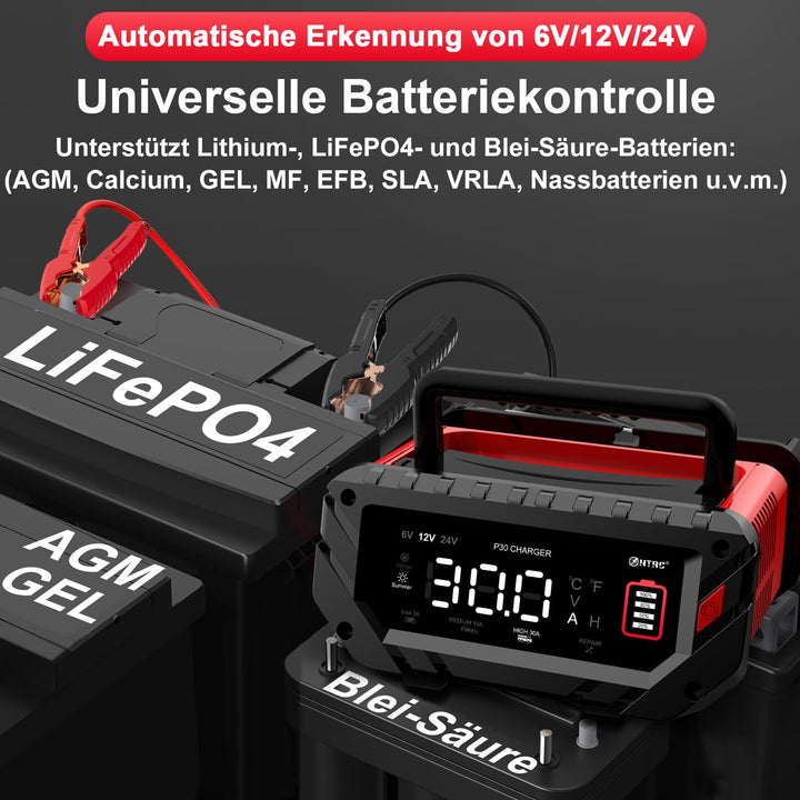 Batterieladegerät KFZ 6V/12V/24V 30A für Lithium und Blei-Säure - Bild 3