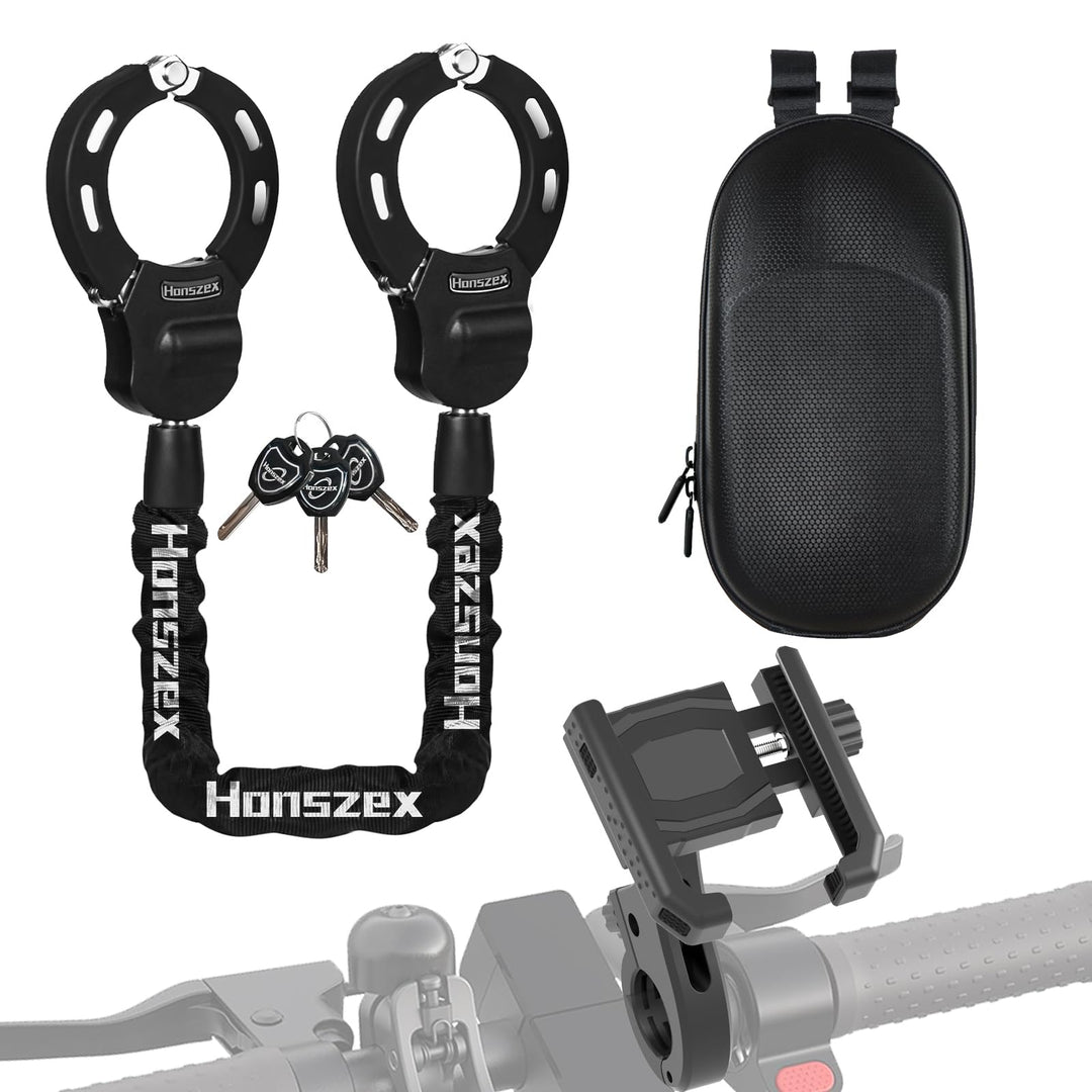 E-Scooter Schloss Set mit Kettenschloss, Tasche &amp; Handyhalterung