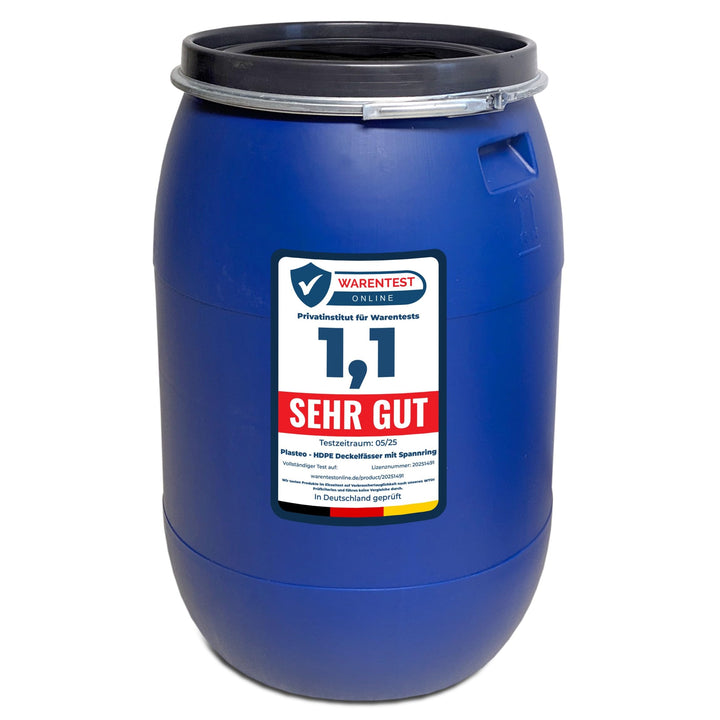 Weithalsfass 220 Liter HDPE mit Deckel Blau Regentonne Kunststoff