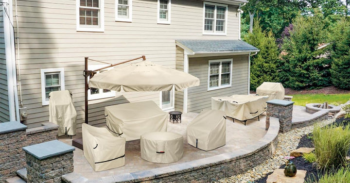 Feuerschalen-Abdeckung rund 81 cm wasserdicht 600D-Polyester Beige - Bild 6