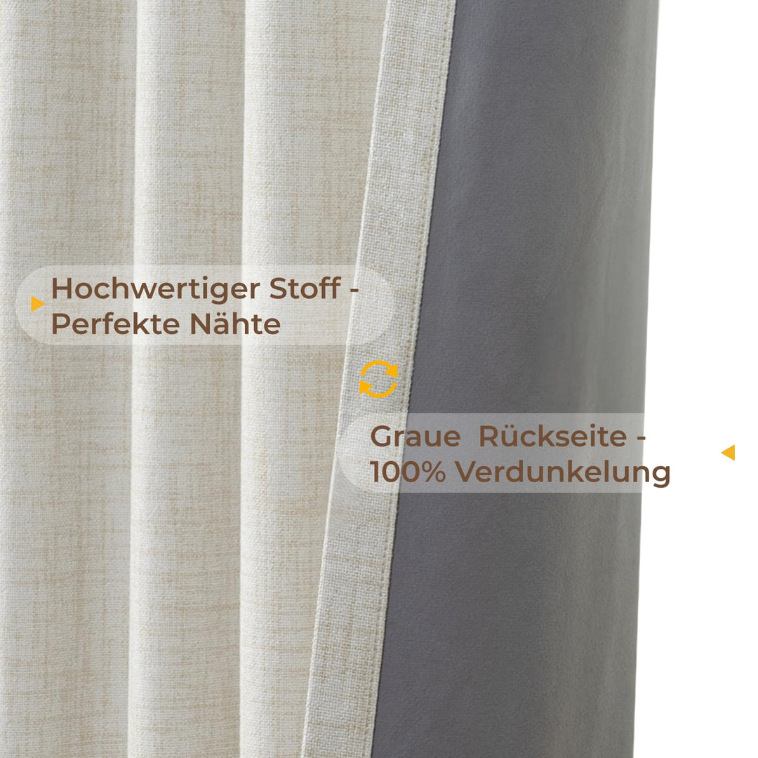 Verdunklungsvorhänge 100% Blickdicht Hellbeige 2er-Set 245x140 cm - Bild 4